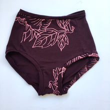 Load image into Gallery viewer, Bamboo/Cotton/Lycra Jersey, Made in Canada, Ethically Produced, Susatainable Fashion, Hand Screen Printed, Loungewear, Underwear, One of a Kind, Cabernet, Peony