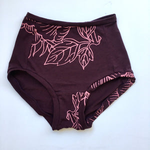 Bamboo/Cotton/Lycra Jersey, Made in Canada, Ethically Produced, Susatainable Fashion, Hand Screen Printed, Loungewear, Underwear, One of a Kind, Cabernet, Peony