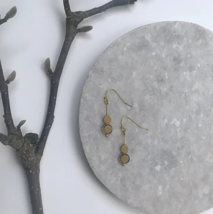 Small Brass Kinetic Circle Earrings on Gold Fill