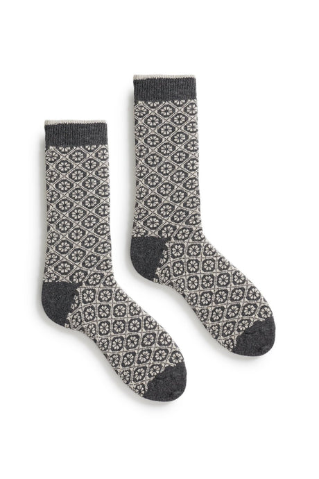 Lisa B, Crew Socks, Woman's, Merino, Cashmere, Made in the USA, Sustainable, Ethically Produced, Charcoal, Grey, Medallion
