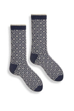 Load image into Gallery viewer, Lisa B, Crew Socks, Woman&#39;s, Merino, Cashmere, Made in the USA, Sustainable, Ethically Produced, Bright Navy, Blue, Medallion
